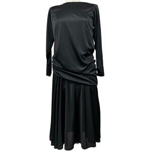 Jodi Michaels dress black 7/8 womens long sleeve draped dressy